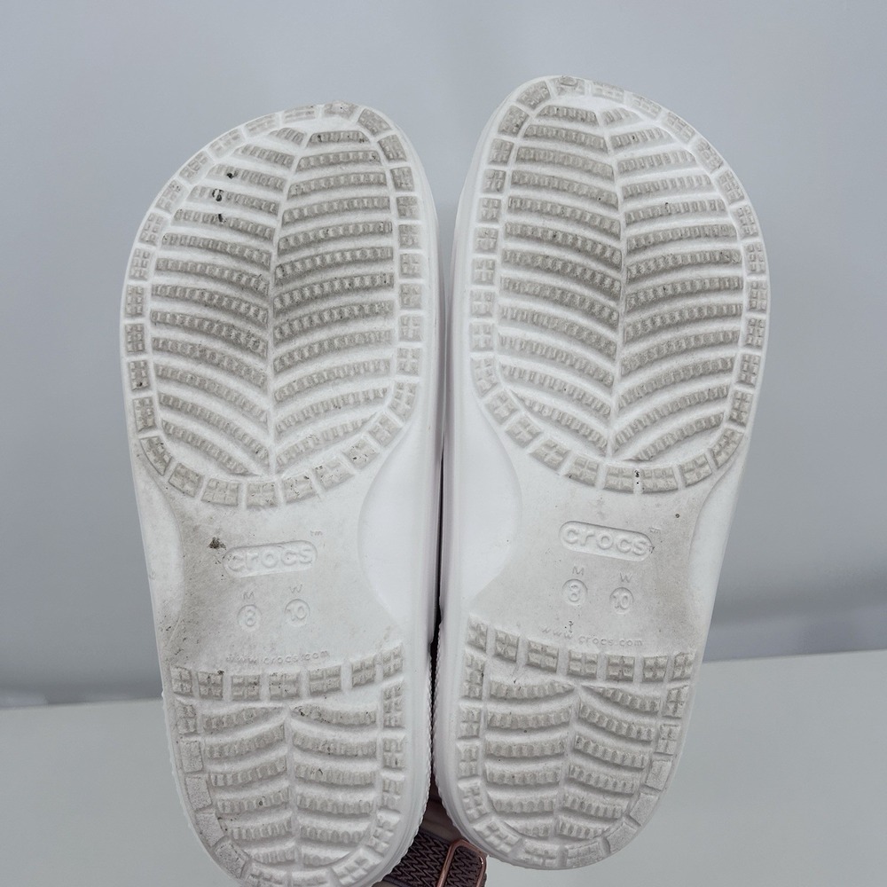 Crocs Classic Two-Strap‎ Slide Sandals Size Women 10 Mens 8 White Comfort Casual - Picture 7 of 9